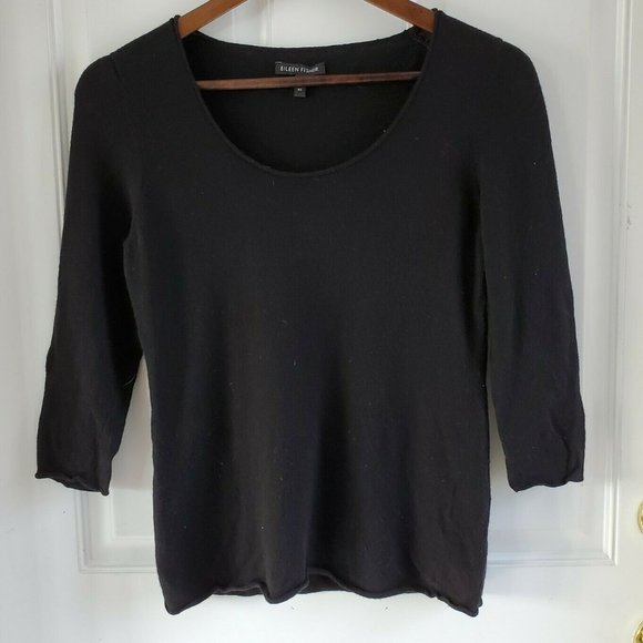 Eileen Fisher Black Wool Cashmere Blend Pullover Sweater 3/4 Sleeves Size XS - Picture 1 of 5